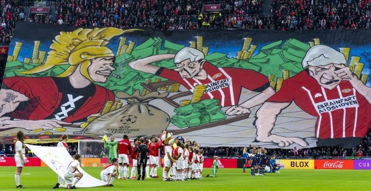 Amsterdams spandoek zorgt voor onvrede bij PSV-fans: 'Dit overschrijdt de grens'